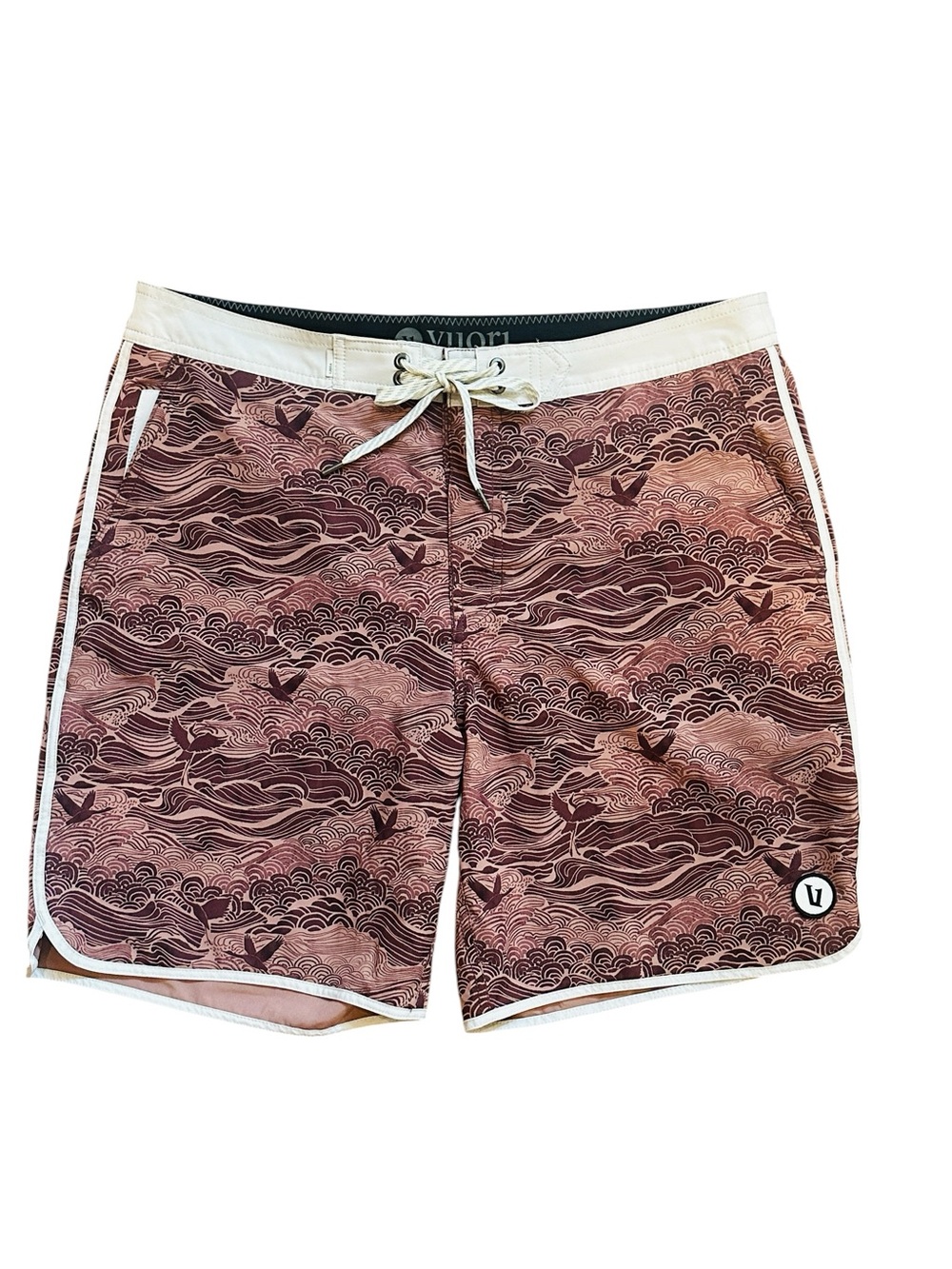Vuori Men’s Cruise Boardshort 7” Swim Shorts Red Ocean Print  Size 34 Athleisure